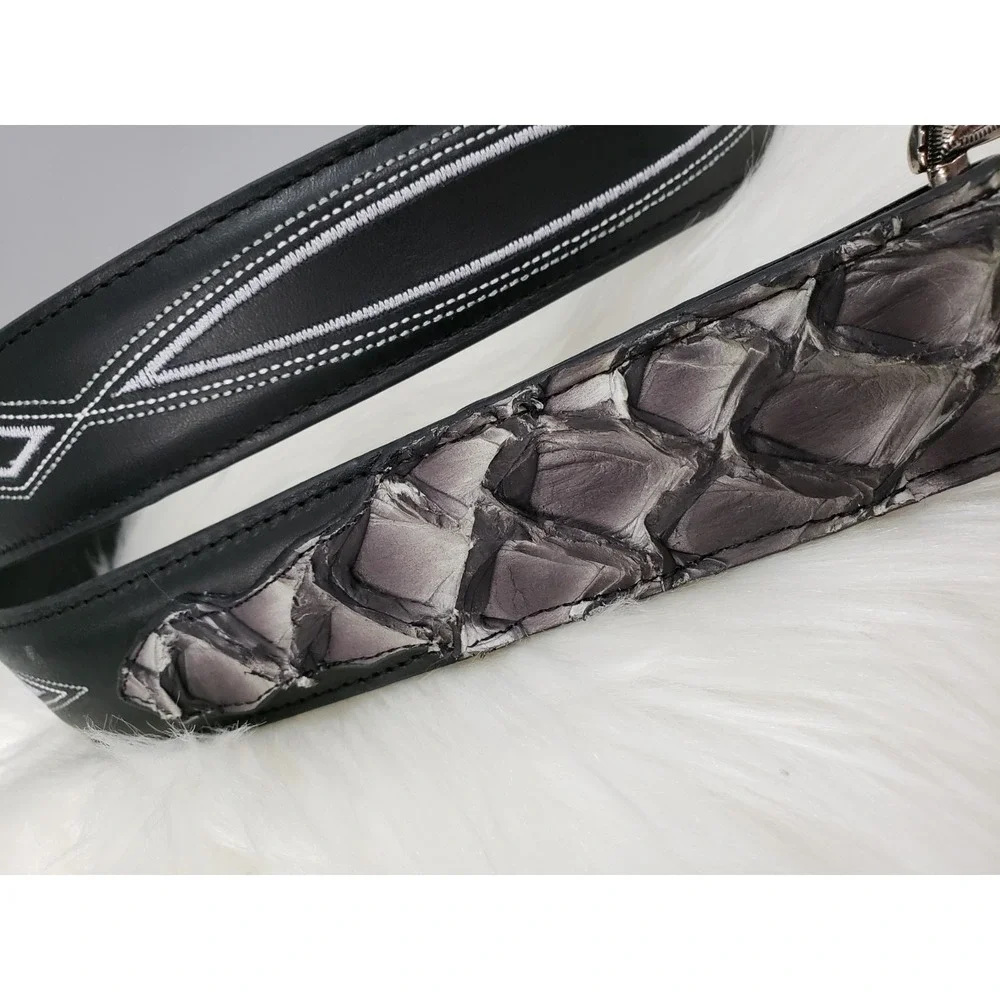 Cody James Mens Embroidered Pirarucu‎ & Bovine Leather Belt Size 46 BLACK